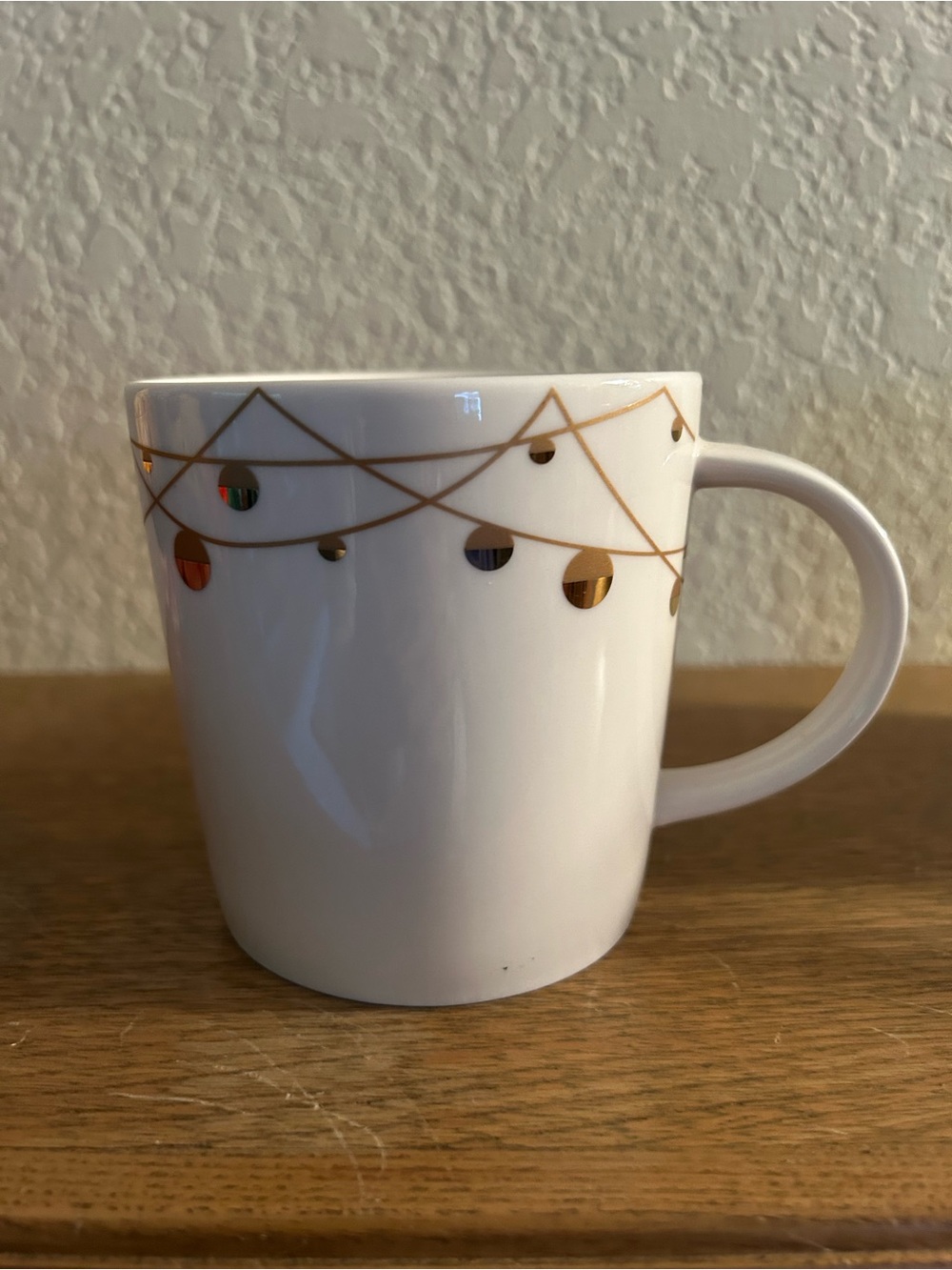 Starbucks White Holiday Mug with Gold Garland Accent